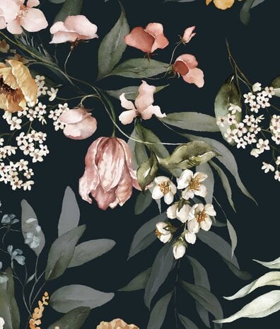 Blumentapete Charming Blooms, schwarz, waschbar Blumentapete Charming Blooms, schwarz, waschbar