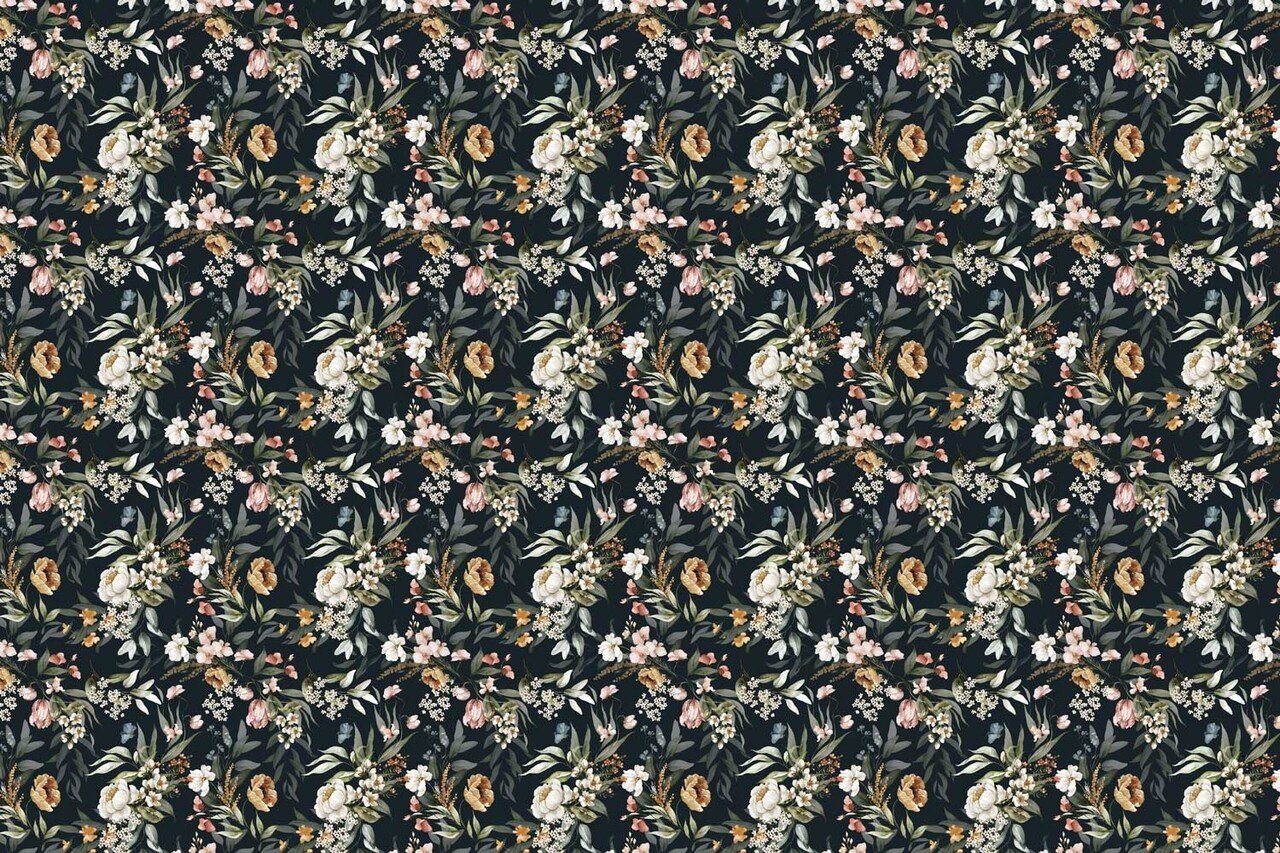 Bloemen behang Charming Blooms, zwart, afwasbaar Bloemen behang Charming Blooms, zwart, afwasbaar