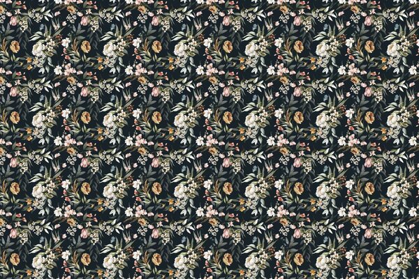 Bloemen behang Charming Blooms, zwart, afwasbaar Bloemen behang Charming Blooms, zwart, afwasbaar