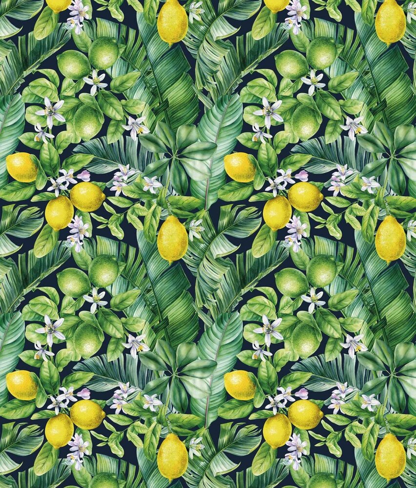 Botanische Tapete Lemon Fresh Bliss, grün, waschbar