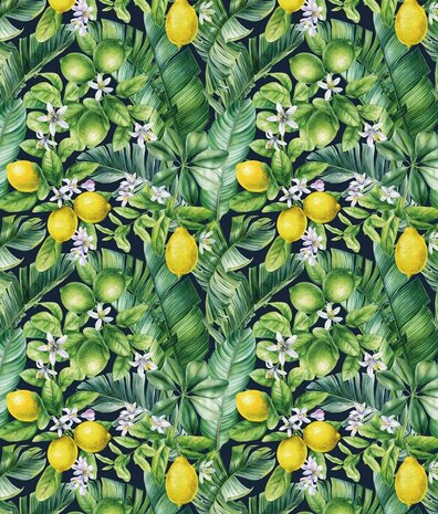 Botanisch behang Lemon Fresh Bliss, groen, afwasbaar