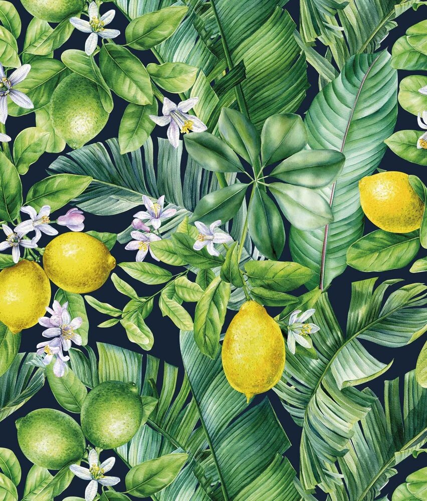 Botanische Tapete Lemon Fresh Bliss, grün, waschbar