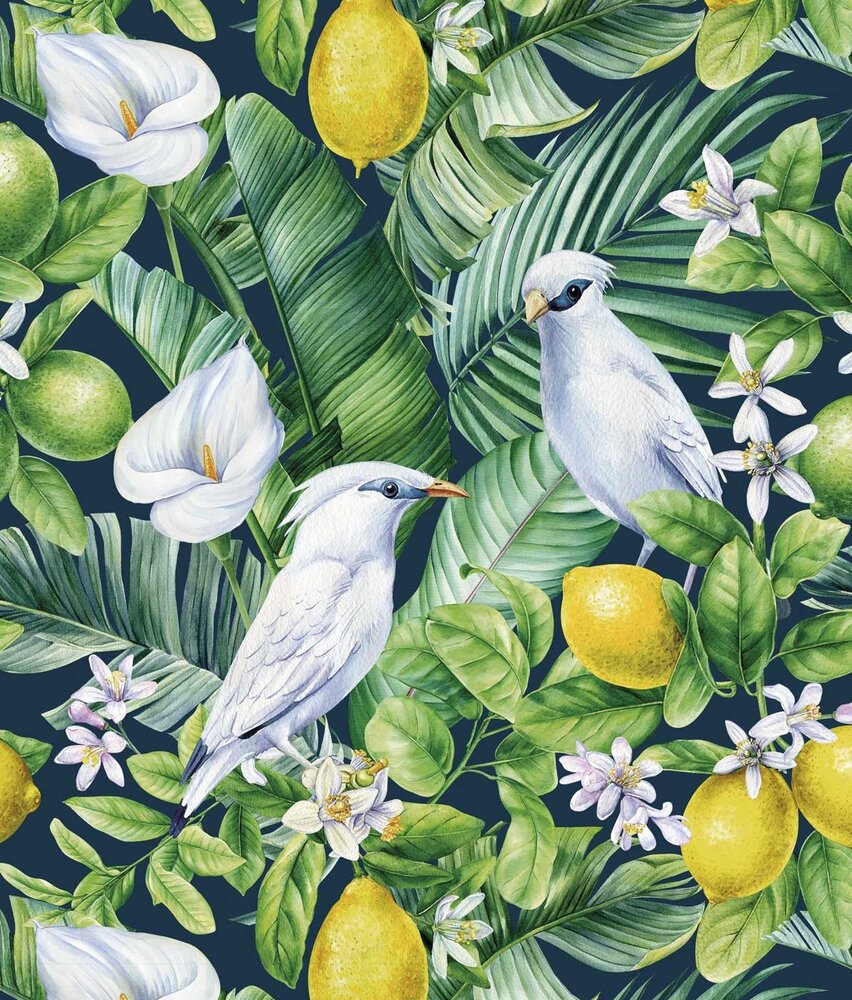 Botanische Tapete Blossom Citrus Charm, grün, waschbar Botanische Tapete Blossom Citrus Charm, grün, waschbar