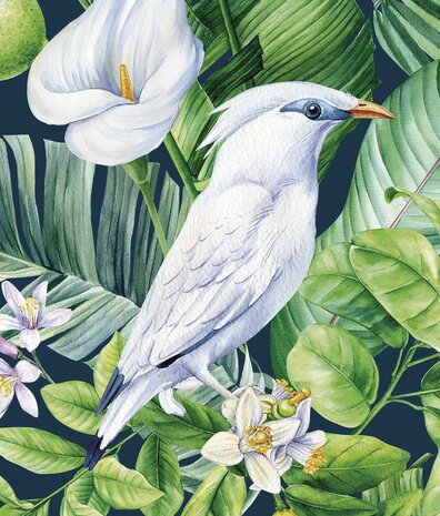 Botanical wallpaper Blossom Citrus Charm, green, washable Botanical wallpaper Blossom Citrus Charm, green, washable