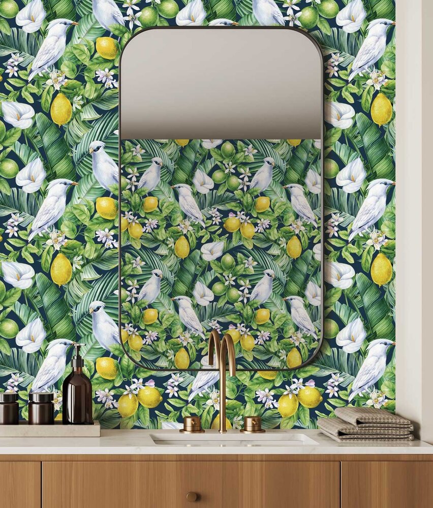 Botanische Tapete Blossom Citrus Charm, grün, waschbar Botanische Tapete Blossom Citrus Charm, grün, waschbar