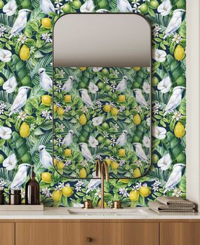 Botanisch behang Blossom Citrus Charm, groen, afwasbaar Botanisch behang Blossom Citrus Charm, groen, afwasbaar