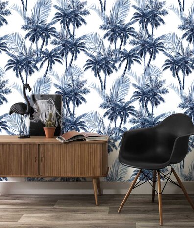 Palm wallpaper Blue Palm Dreams, blue, washable Palm wallpaper Blue Palm Dreams, blue, washable