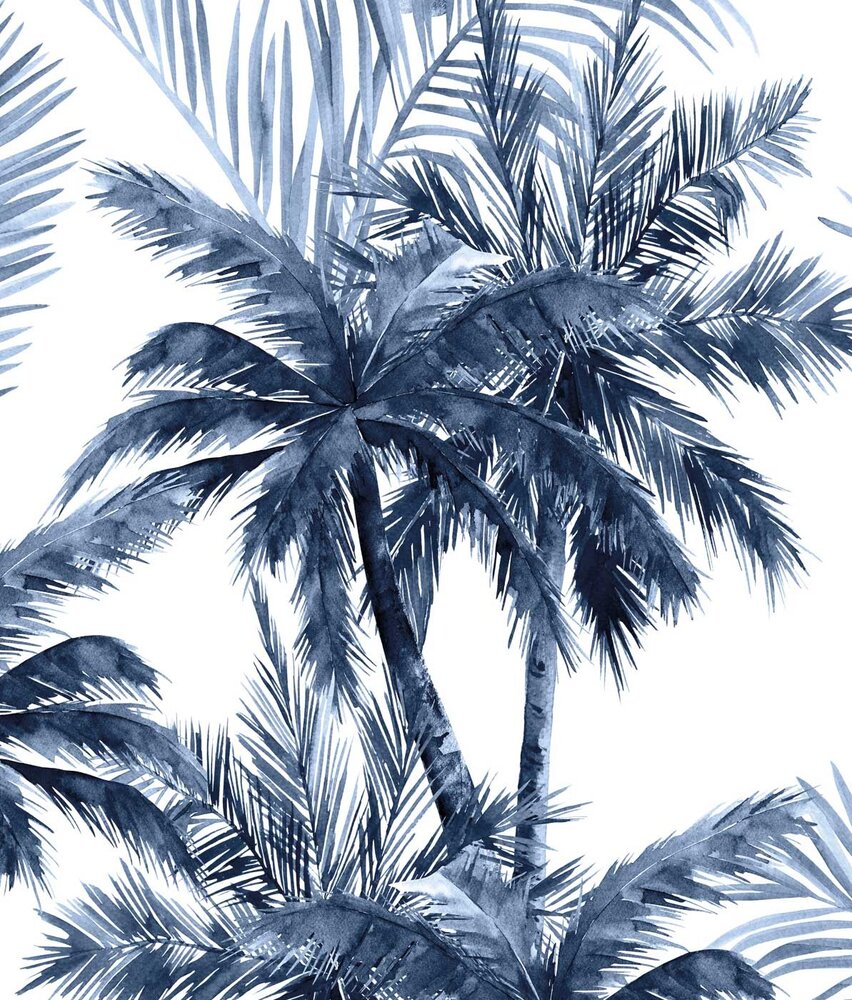 Palmentapete Blue Palm Dreams, blau, waschbar