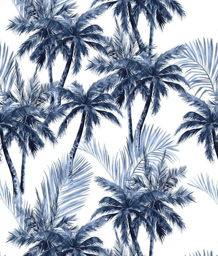 Palm behang Blue Palm Dreams, blauw, afwasbaar