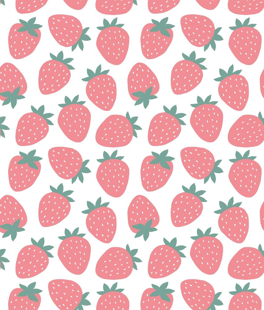 Kinderbehang Strawberry Fun Frenzy, roze, afwasbaar Kinderbehang Strawberry Fun Frenzy, roze, afwasbaar