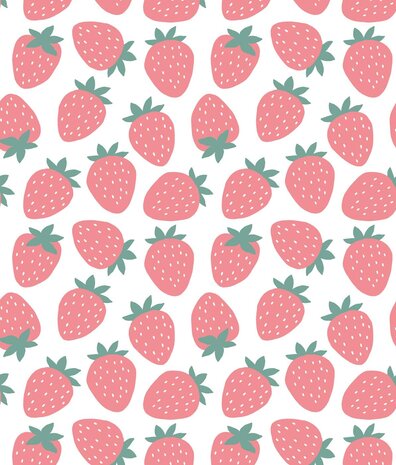 Kinderbehang Strawberry Fun Frenzy, roze, afwasbaar Kinderbehang Strawberry Fun Frenzy, roze, afwasbaar