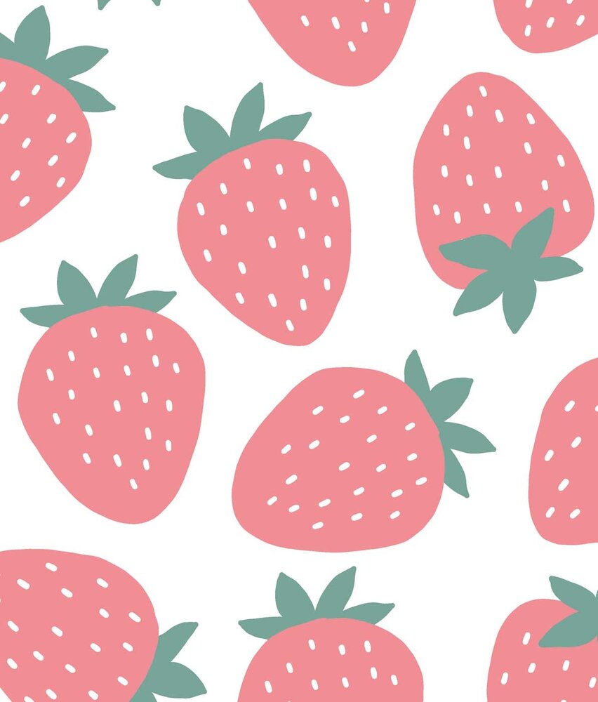 Kinderbehang Strawberry Fun Frenzy, roze, afwasbaar Kinderbehang Strawberry Fun Frenzy, roze, afwasbaar