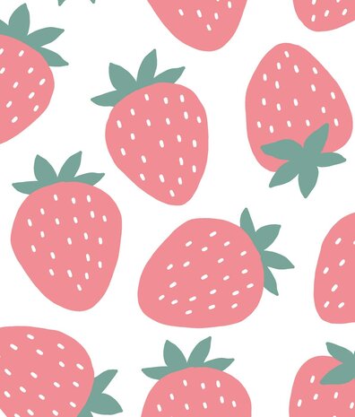 Kinderbehang Strawberry Fun Frenzy, roze, afwasbaar Kinderbehang Strawberry Fun Frenzy, roze, afwasbaar