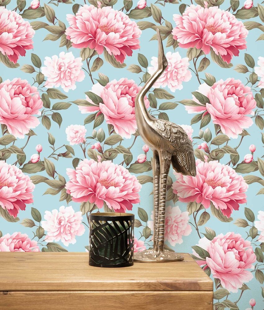 Bloemen behang Fresh Floral Elegance, roze, afwasbaar Bloemen behang Fresh Floral Elegance, roze, afwasbaar