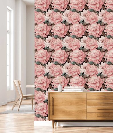 Bloemen behang Pink Floral Elegance, roze, afwasbaar Bloemen behang Pink Floral Elegance, roze, afwasbaar