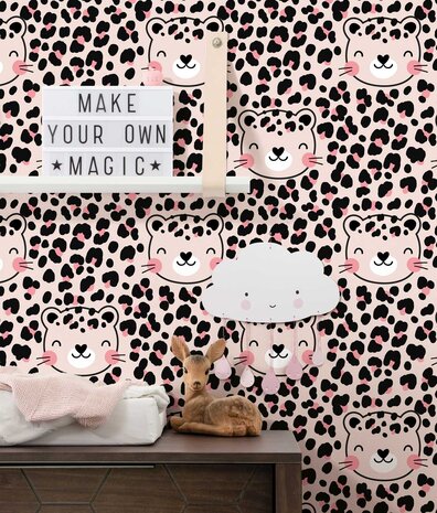 Children's wallpaper animals Safari Dreams, pink, washable Children's wallpaper animals Safari Dreams, pink, washable