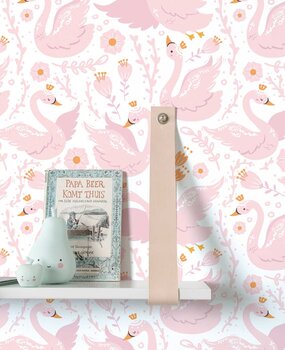 Kinderbehang Enchanting Swan Paradise, roze, afwasbaar Kinderbehang Enchanting Swan Paradise, roze, afwasbaar