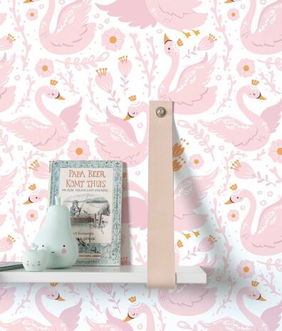 Kinderbehang Enchanting Swan Paradise, roze, afwasbaar Kinderbehang Enchanting Swan Paradise, roze, afwasbaar