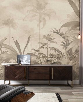 Jungle behang Tropical Whitewash Decor, beige, afwasbaar Jungle behang Tropical Whitewash Decor, beige, afwasbaar