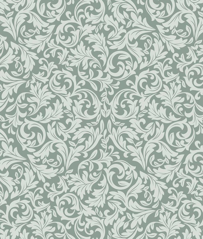 Klassische Tapete Curly Green Elegance, grün, waschbar