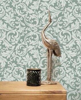 Klassiek behang Curly Green Elegance, groen, afwasbaar