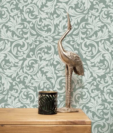 Classic wallpaper Curly Green Elegance, green, washable