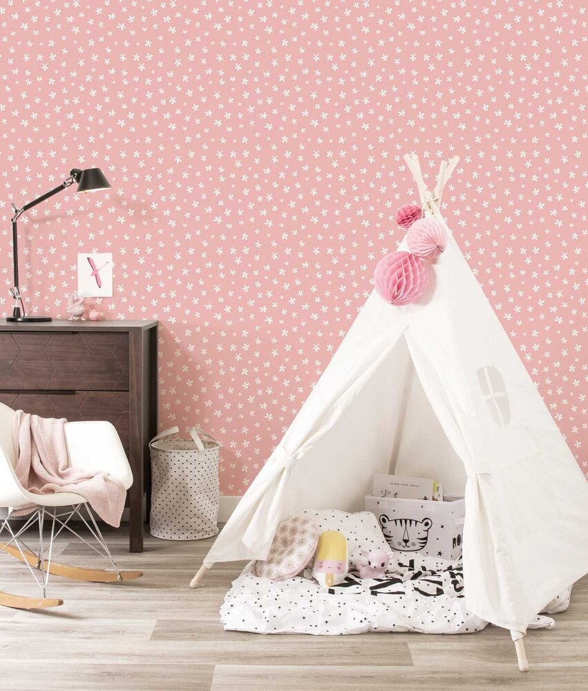 Kinderbehang Blushing Blooms Delight, roze, afwasbaar Kinderbehang Blushing Blooms Delight, roze, afwasbaar