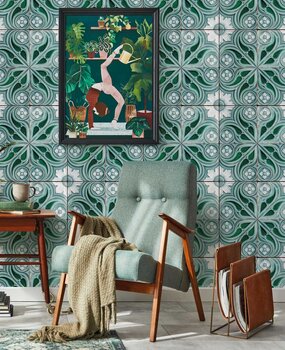 Behang Minty Portuguese Elegance, groen, afwasbaar Behang Minty Portuguese Elegance, groen, afwasbaar