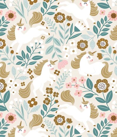 Kindertapete Enchanting Unicorn Dreams, beige, waschbar Kindertapete Enchanting Unicorn Dreams, beige, waschbar