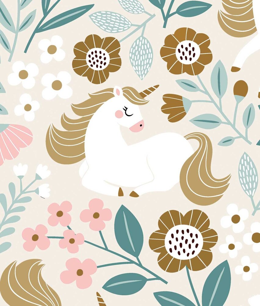 Kinderbehang Enchanting Unicorn Dreams, beige, afwasbaar Kinderbehang Enchanting Unicorn Dreams, beige, afwasbaar