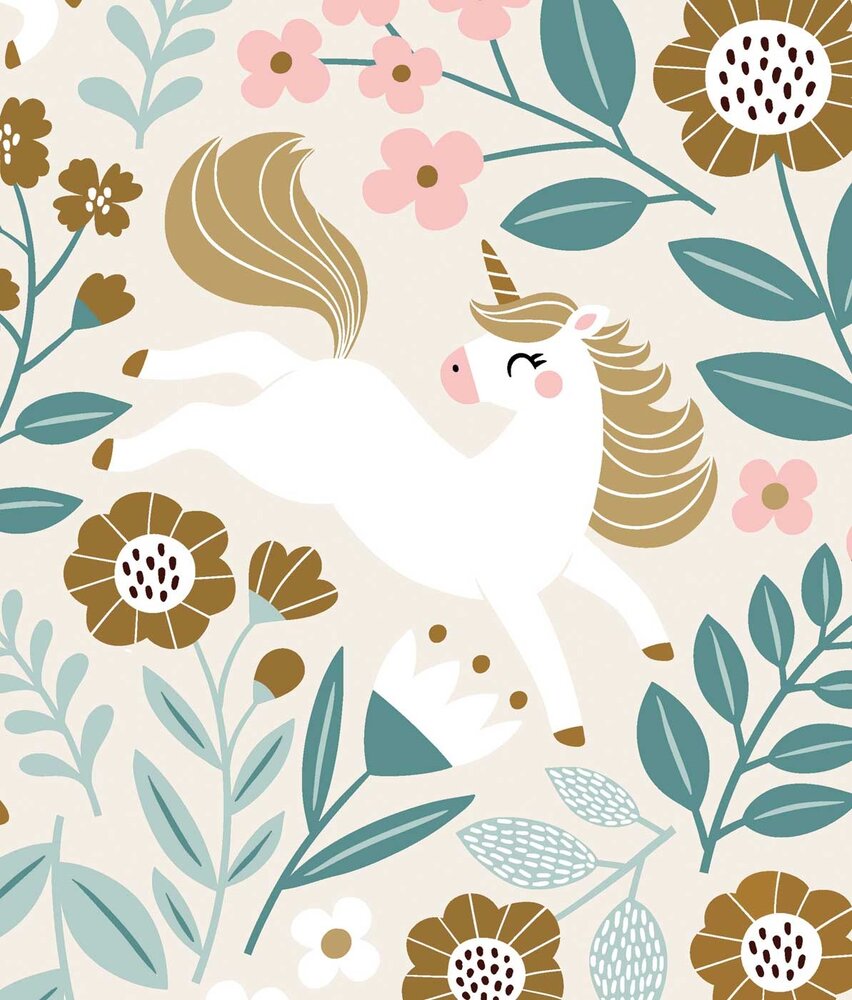 Kinderbehang Enchanting Unicorn Dreams, beige, afwasbaar Kinderbehang Enchanting Unicorn Dreams, beige, afwasbaar