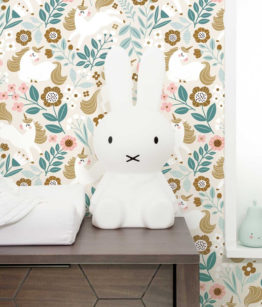 Children's wallpaper Enchanting Unicorn Dreams, beige, washable Children's wallpaper Enchanting Unicorn Dreams, beige, washable