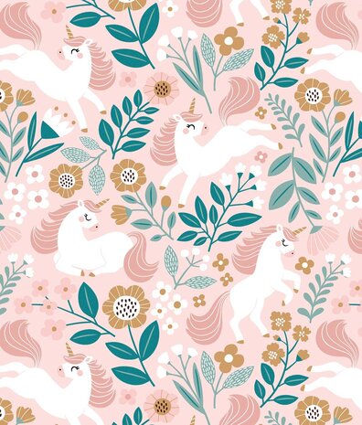 Kinderbehang Enchanting Unicorn Dreams, roze, afwasbaar Kinderbehang Enchanting Unicorn Dreams, roze, afwasbaar
