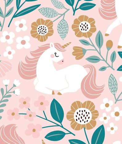 Kinderbehang Enchanting Unicorn Dreams, roze, afwasbaar Kinderbehang Enchanting Unicorn Dreams, roze, afwasbaar
