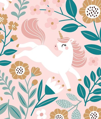 Kinderbehang Enchanting Unicorn Dreams, roze, afwasbaar Kinderbehang Enchanting Unicorn Dreams, roze, afwasbaar