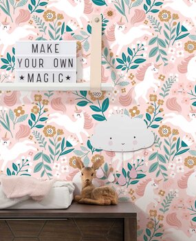 Children's wallpaper Enchanting Unicorn Dreams, pink, washable Children's wallpaper Enchanting Unicorn Dreams, pink, washable
