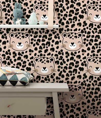 Children's wallpaper leopard print Safari Dreams, beige, washable