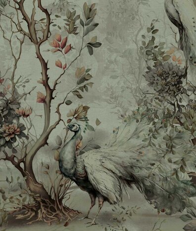 Vintage behang Peacock Garden Delight, afwasbaar Vintage behang Peacock Garden Delight, afwasbaar