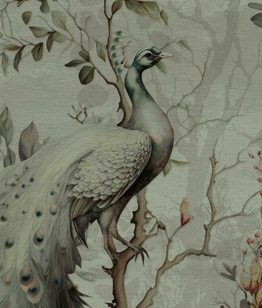 Vintage behang Peacock Garden Delight, afwasbaar Vintage behang Peacock Garden Delight, afwasbaar