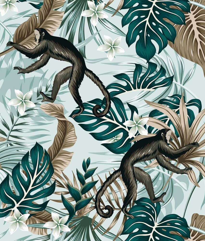 Kinderbehang Cheeky Monkey Meadows, groen, afwasbaar Kinderbehang Cheeky Monkey Meadows, groen, afwasbaar