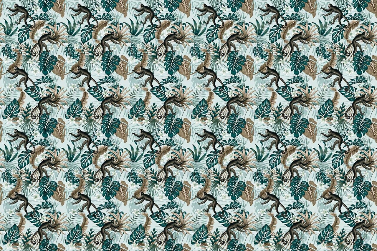 Children's wallpaper Cheeky Monkey Meadows, green, washable Children's wallpaper Cheeky Monkey Meadows, green, washable