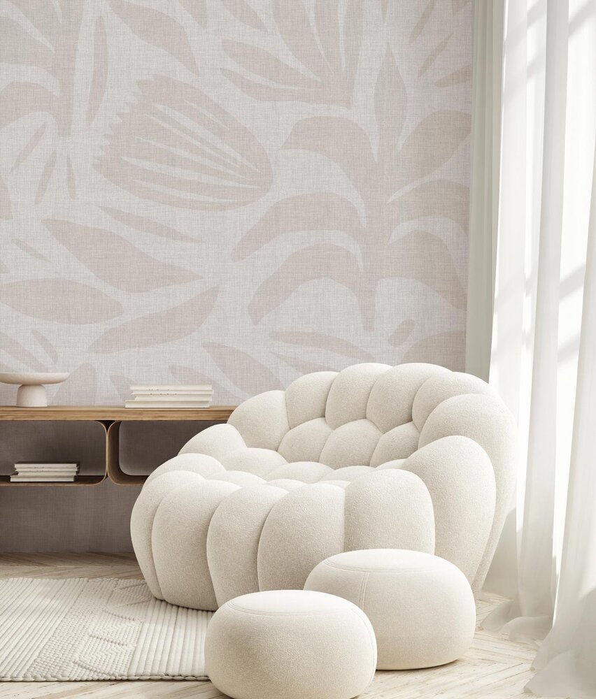 Graphic wallpaper Japandi Chic, greige, washable