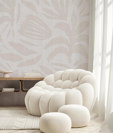 Graphic wallpaper Japandi Chic, greige, washable