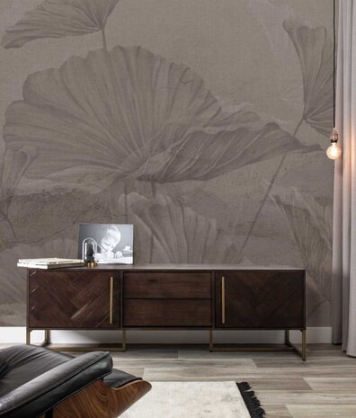 Floral wallpaper Stoneflower Essence, brown, washable Floral wallpaper Stoneflower Essence, brown, washable