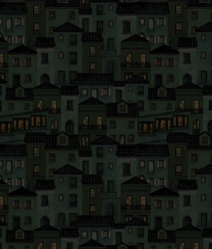 Abstract behang Lisbon Nightscape, zwart, afwasbaar Abstract behang Lisbon Nightscape, zwart, afwasbaar