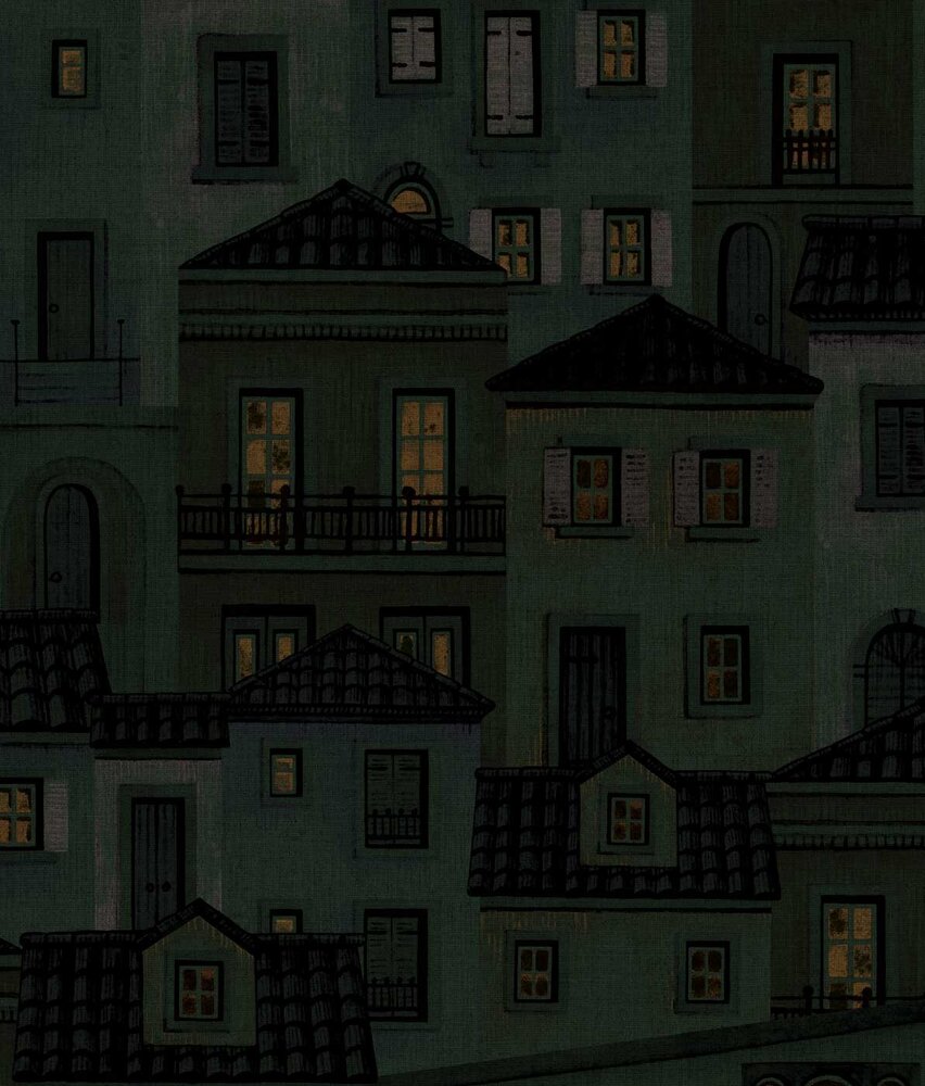 Abstract behang Lisbon Nightscape, zwart, afwasbaar Abstract behang Lisbon Nightscape, zwart, afwasbaar