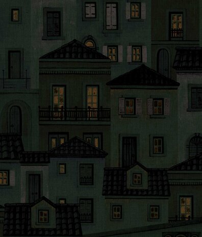 Abstract behang Lisbon Nightscape, zwart, afwasbaar Abstract behang Lisbon Nightscape, zwart, afwasbaar