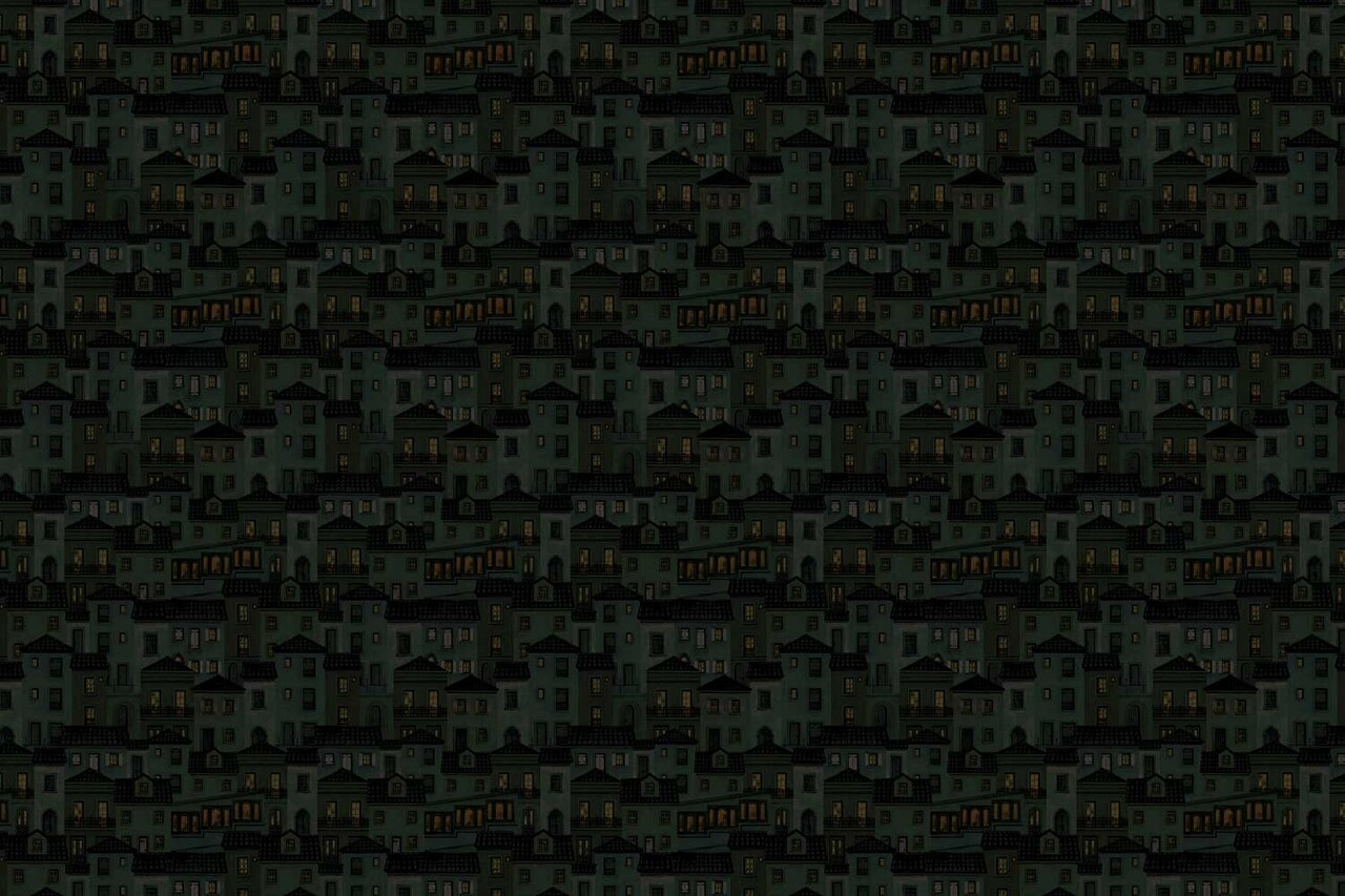 Abstract behang Lisbon Nightscape, zwart, afwasbaar Abstract behang Lisbon Nightscape, zwart, afwasbaar