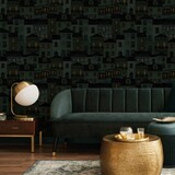 Abstract behang Lisbon Nightscape, zwart, afwasbaar Abstract behang Lisbon Nightscape, zwart, afwasbaar