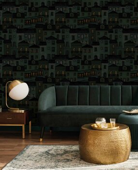 Abstrakte Tapete Lissabon Nightscape, schwarz, waschbar Abstrakte Tapete Lissabon Nightscape, schwarz, waschbar